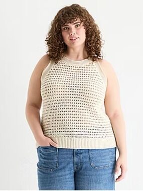 a.n.a Crochet Womens Plus Crew Neck Sleeveless Pullover Sweater